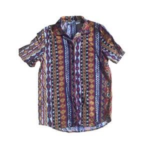 Worthington essentials short sleeve button down Santa Fe Aztec Red Brown shirt M